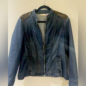 Chico’s embellished shoulder jean jacket